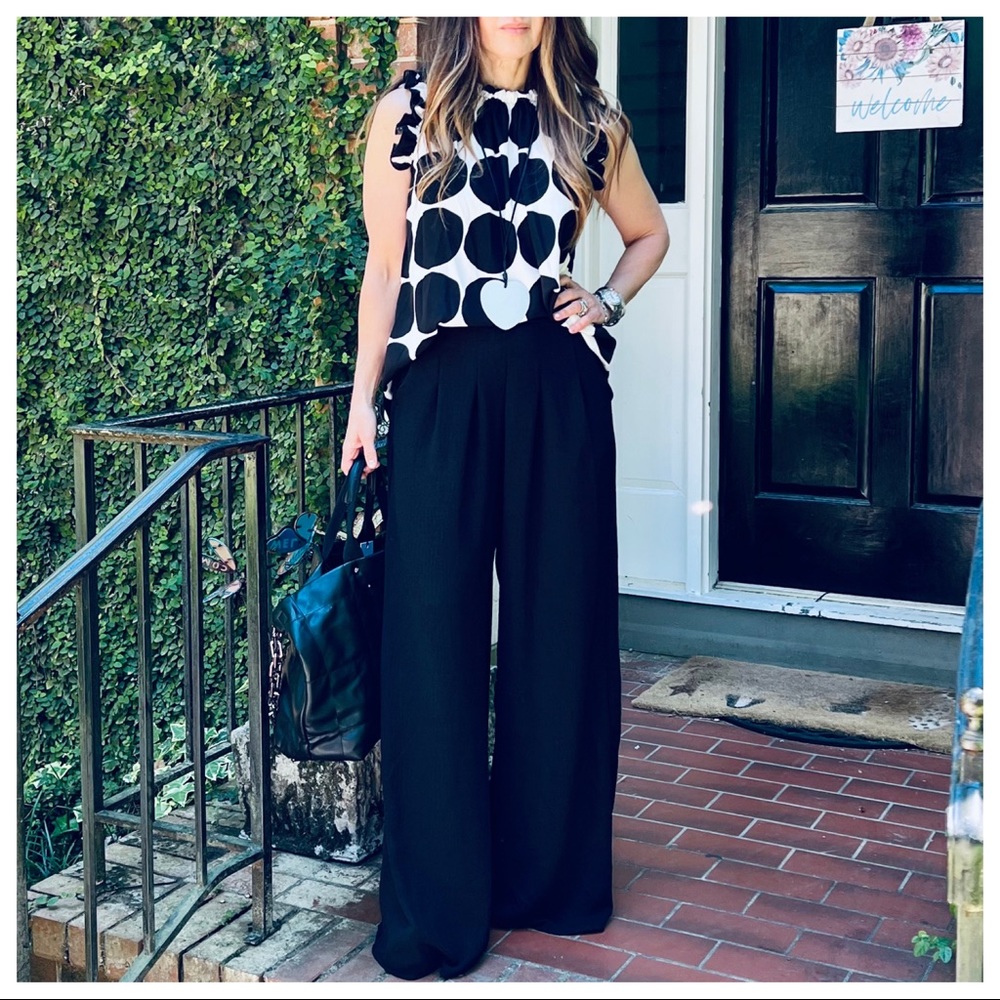 39 Black Fabulous Boho Wide Leg Solid Pleated Pants - Picture 4 of 8
